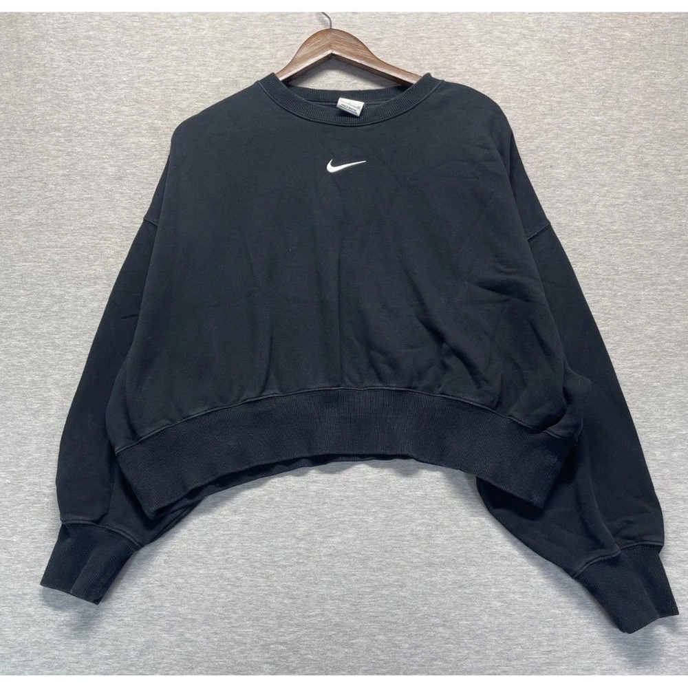 Nike Phoenix Fleece Oversized Cropped Sweatshirt Womens Small Black Athleisure